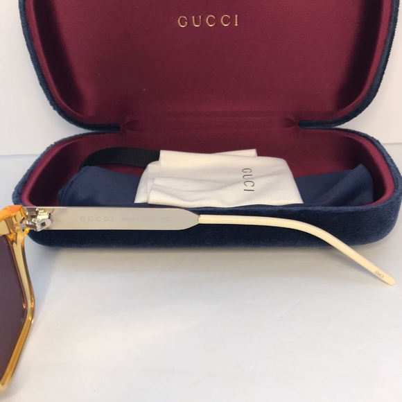 💯 - New  Authentic Gucci Orange Mirror Rectangular Men's Sunglasses GG0975S … - Picture 15 of 17